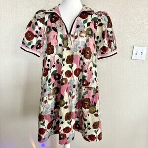 Anthropologie Entro Small Pink Gardenia Dress Floral Print Puffy Sleeve Rocking